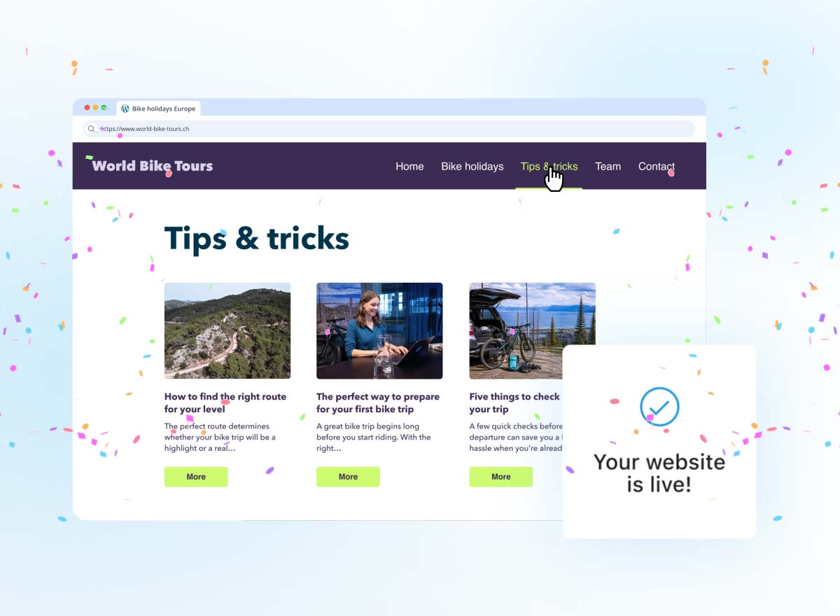 Person opens the completed and published WordPress website in a browser