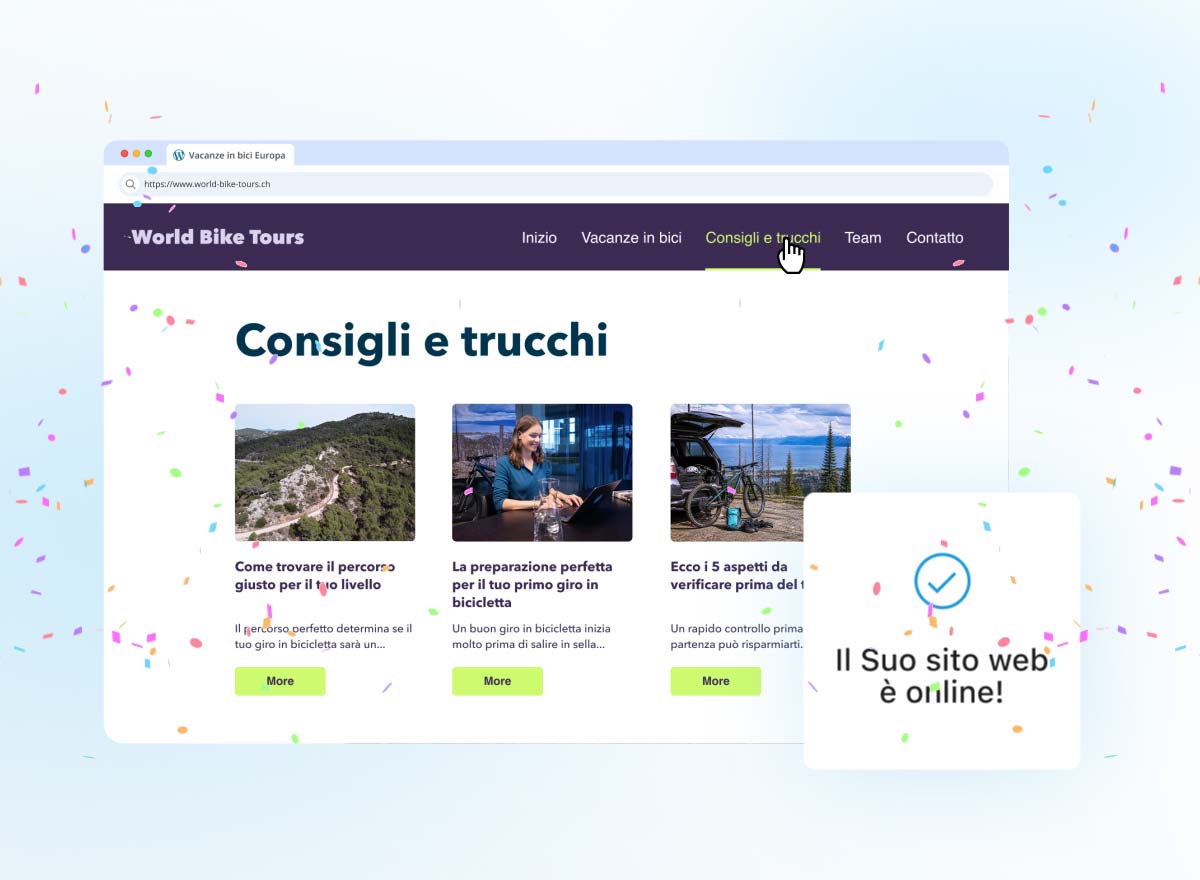 Persona che apre il sito web WordPress completato e pubblicato in un browser