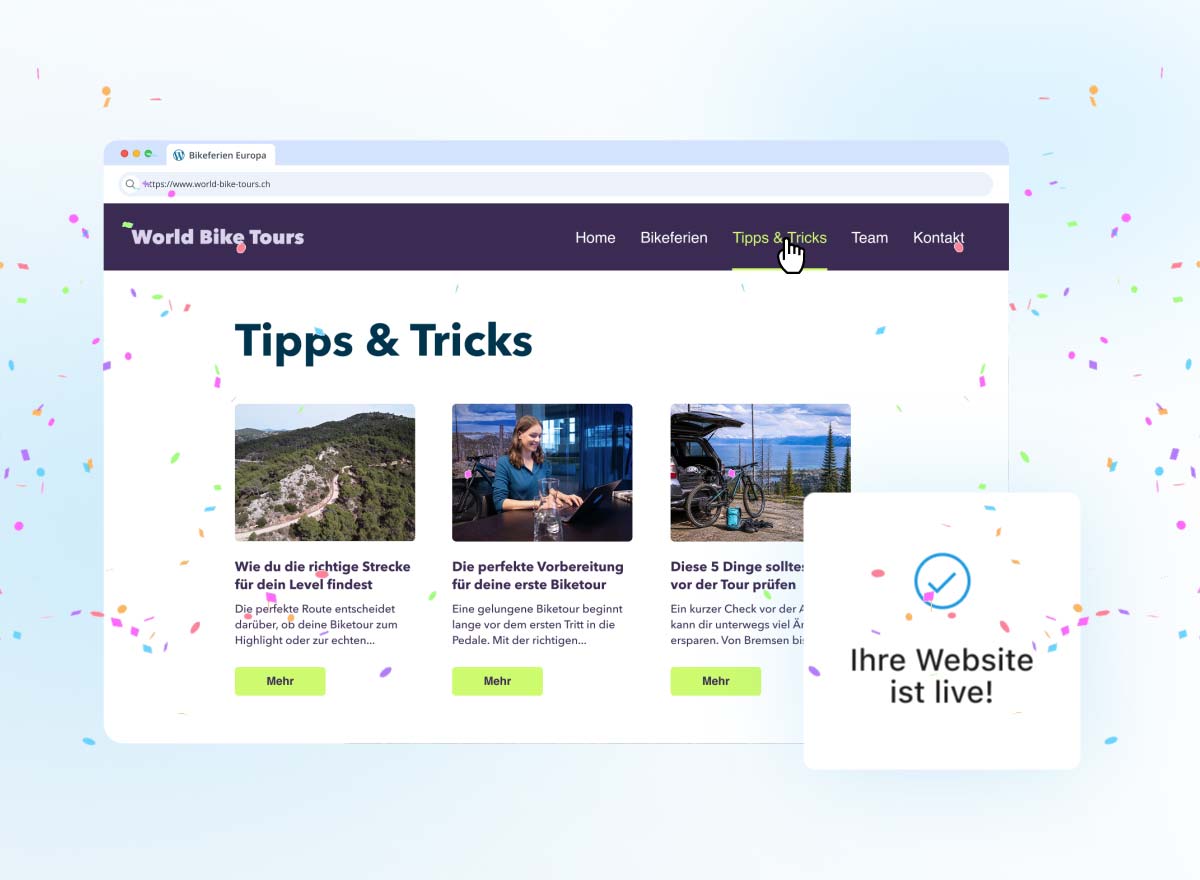 Person ruft die fertig erstellte und veröffentlichte WordPress-Website in einem Browser auf